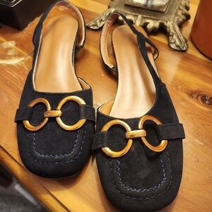 Navy Blue Suede Flats